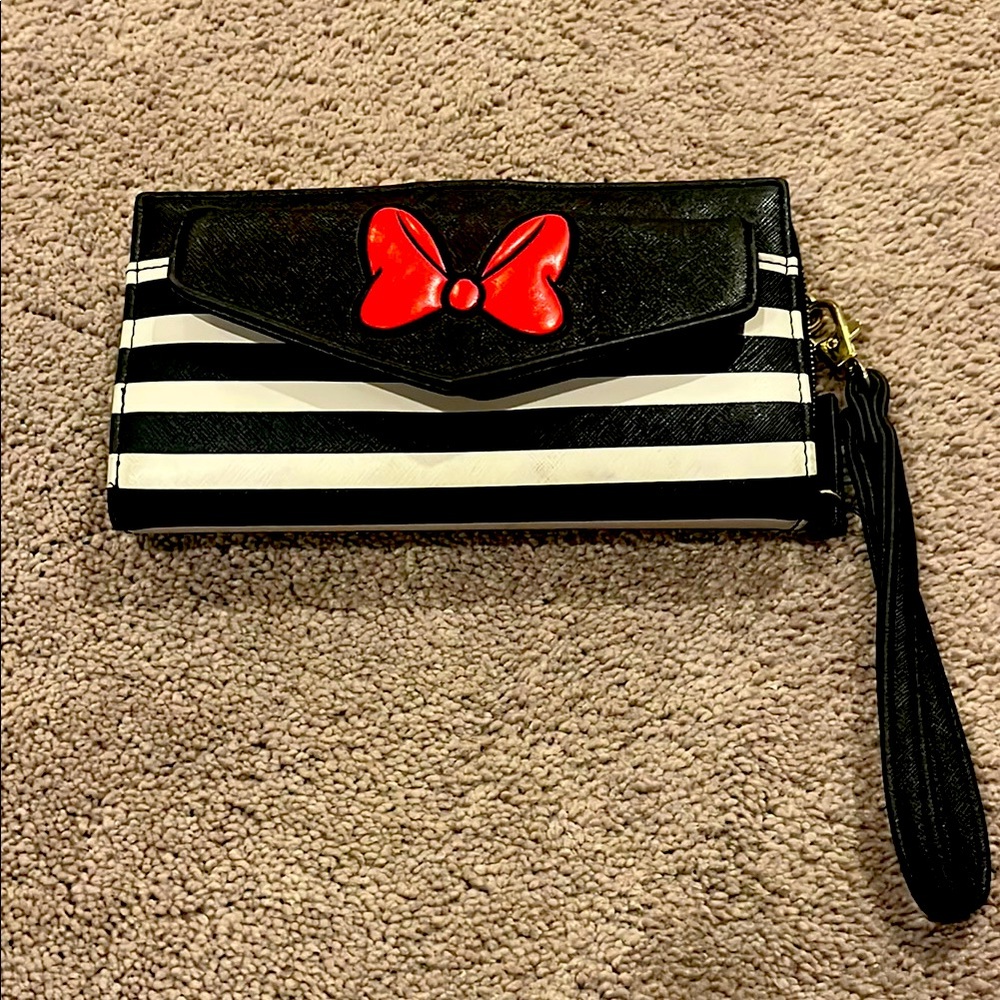 Disney Black and White Striped Wallet with Red Bow